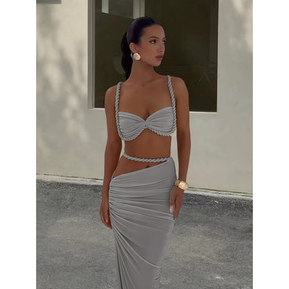 Multicolor Two Piece Crop Top and Maxi Skirt for Women - Allegra