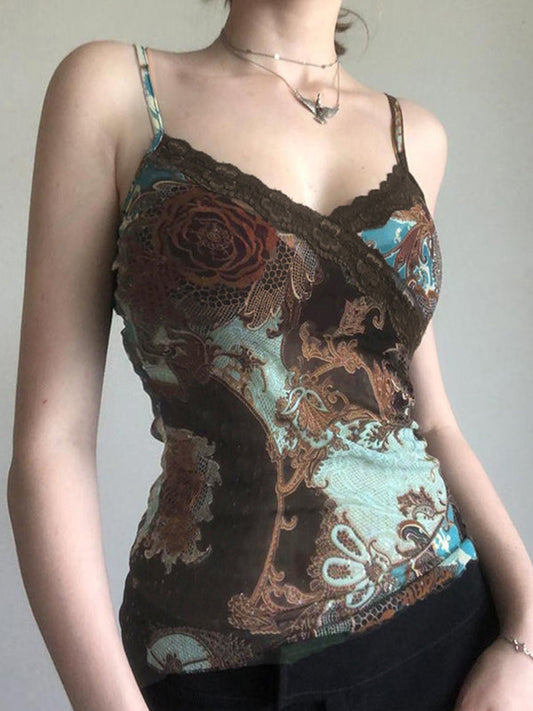 Brown Vintage Botanical Prints Cami Top