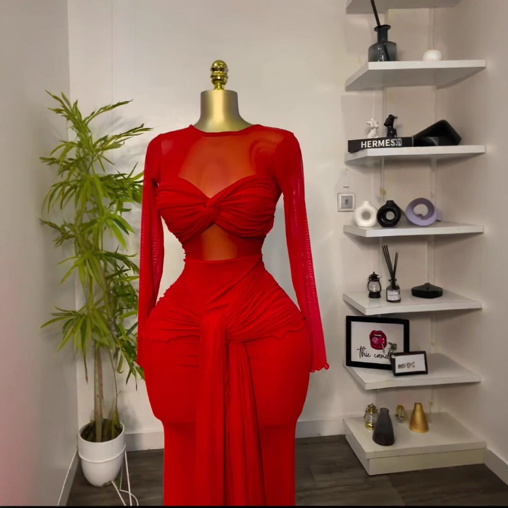 Maxi Dress with Sheer Long Sleeves for Women - Melania