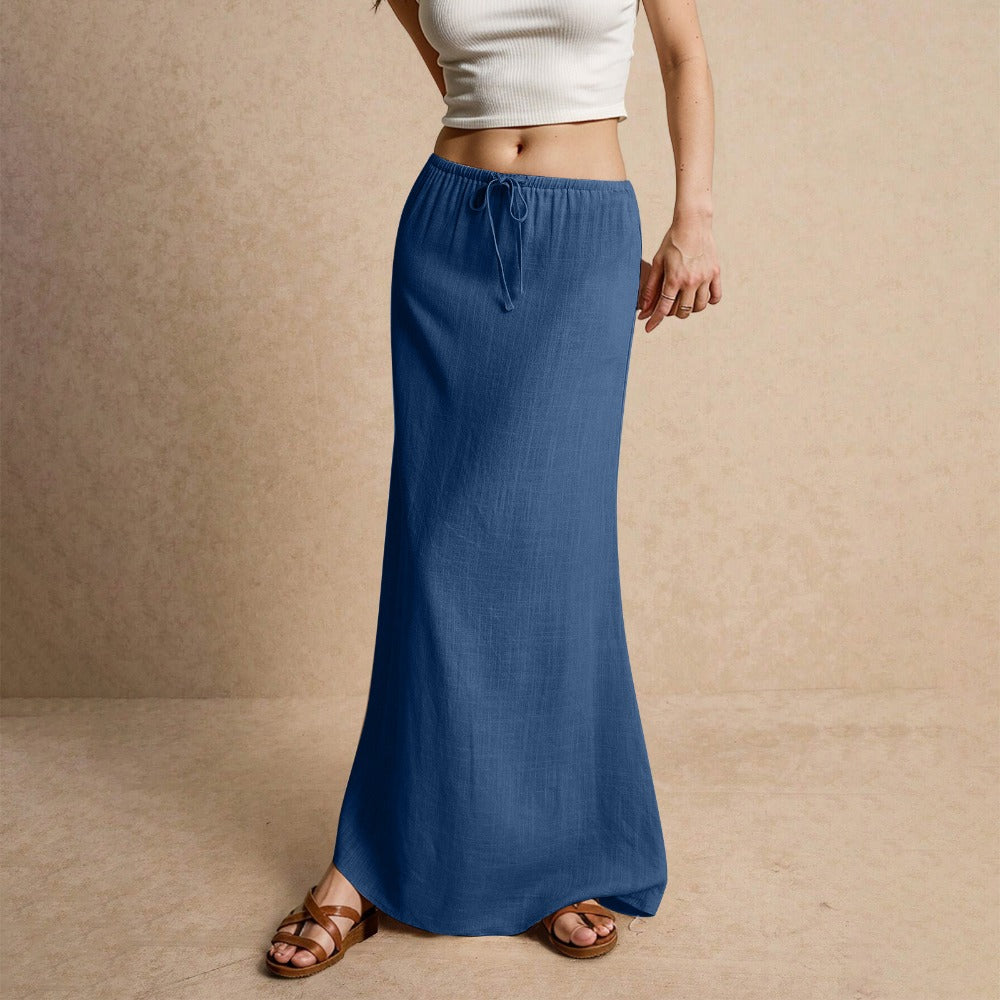 Drawstring Waist Linen Maxi Skirt for Women - Simona