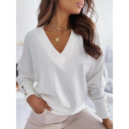 V-Neck Sweater with Button Sleeves for Women - Antonella