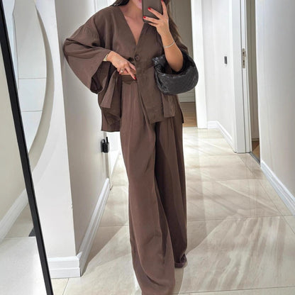 Two Piece Wide Leg Pants Set for Women - Iris