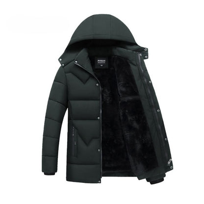 Hooded Fleece Lined Winter Coat with Zipper for Men - Carmela