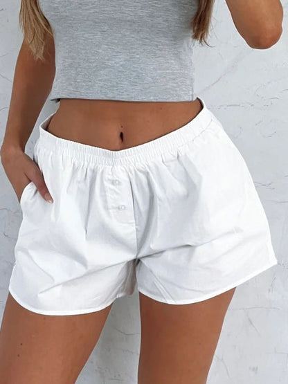 White Retro Button Shorts