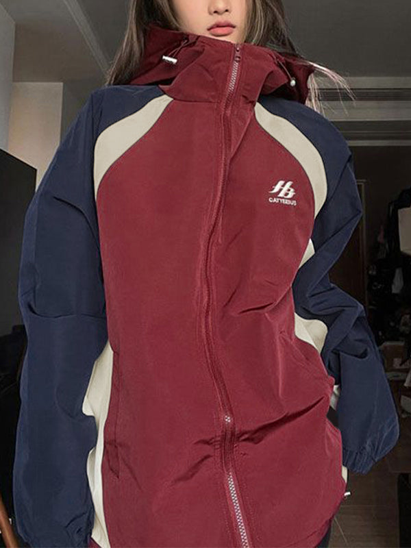 Vintage Red and Blue Outdoor Block Splice Jacket