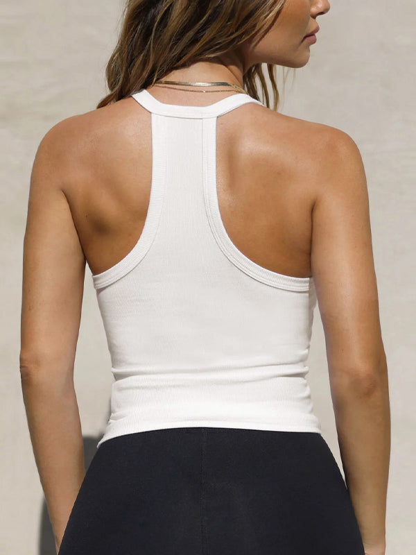 White Classic V Neck Slim Knit Cami Top