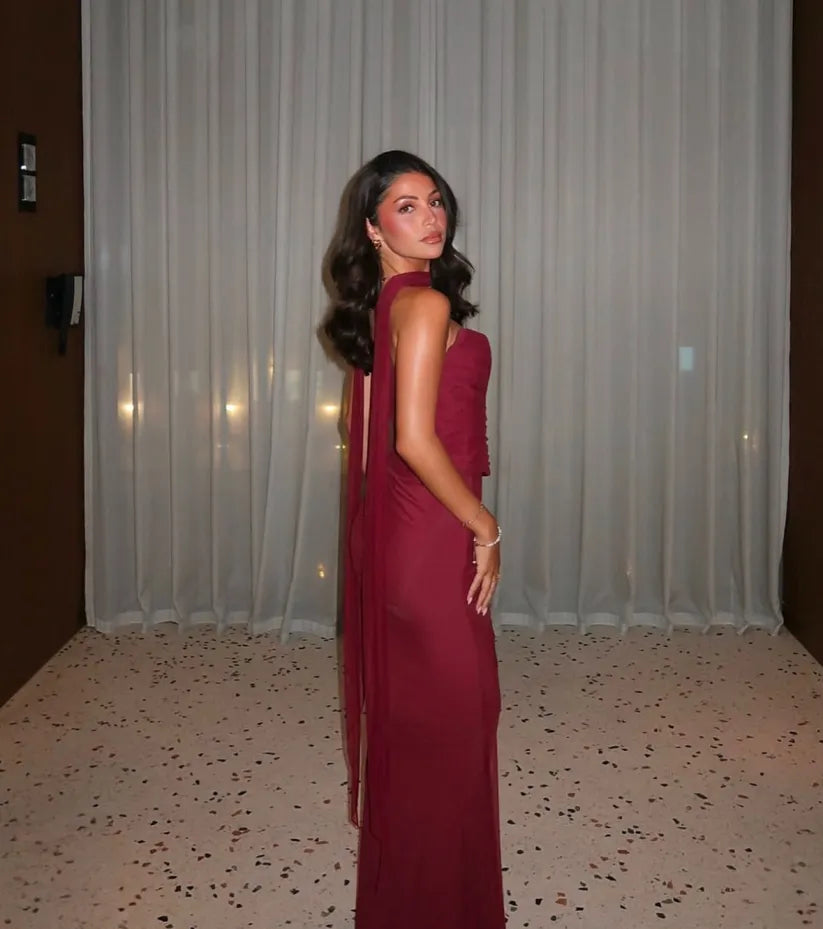 Strapless Maxi Dress with Scarf Detail for Women - Amalia