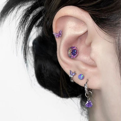 Purple Butterfly Stud and Dangle Earrings Set for Women - Grazia