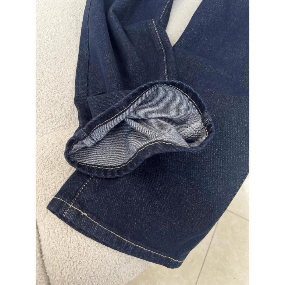 Dark Blue Wide Leg Denim Jeans for Women - Costanza
