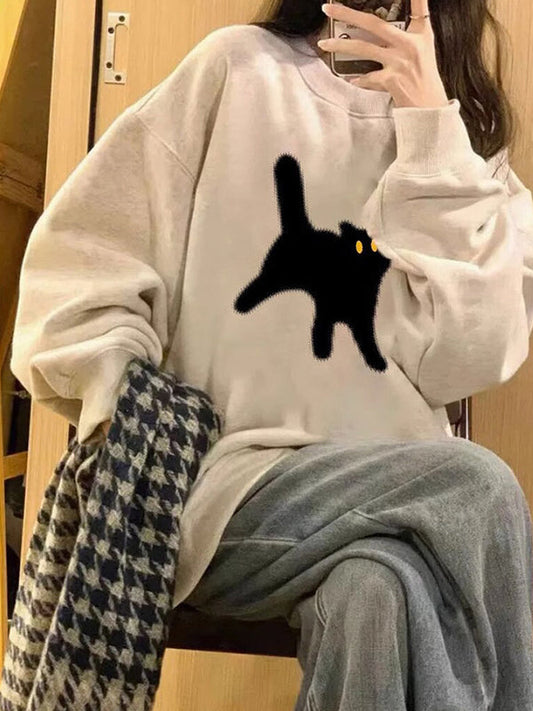 Sudadera retro oversize con estampado de gato