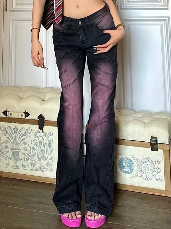 Ombre Purple Y2K Low Waist Slim Flare Jeans