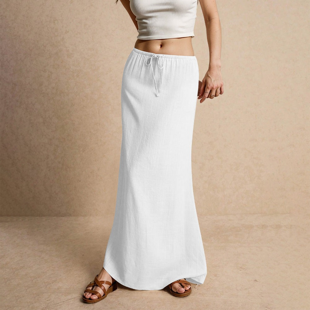 Drawstring Waist Linen Maxi Skirt for Women - Simona