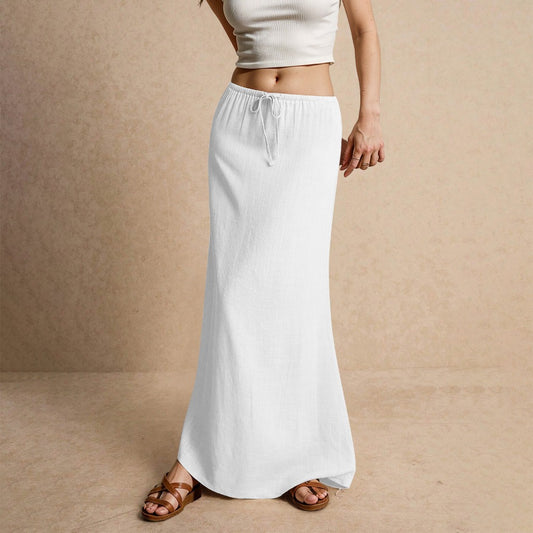 Drawstring Waist Linen Maxi Skirt for Women - Simona