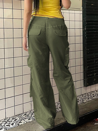 Pantalones cargo con cremallera lateral y tiro bajo de Green Hip Pop