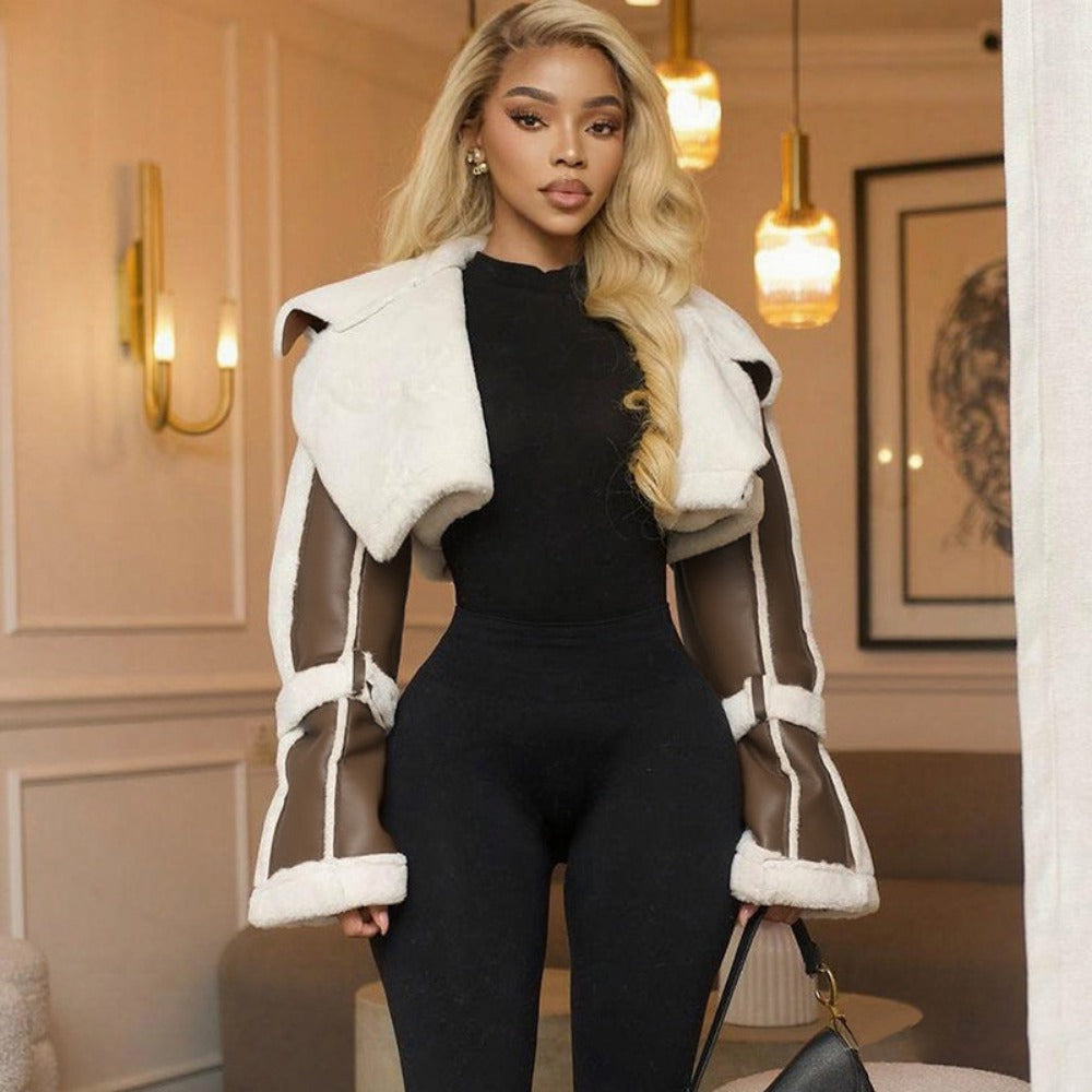 Faux Shearling Cropped Jacket for Women - Natalia