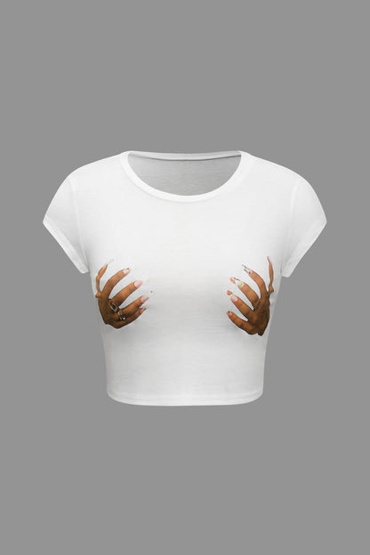 Hip Hop Hands Print Crop Top