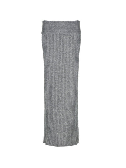 Grey Vintage Turned Waist Low Rise Maxi Skirt