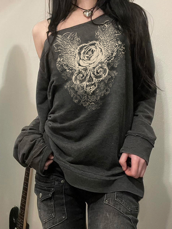 Vintage Gray Niche Design Rose Sweatshirts