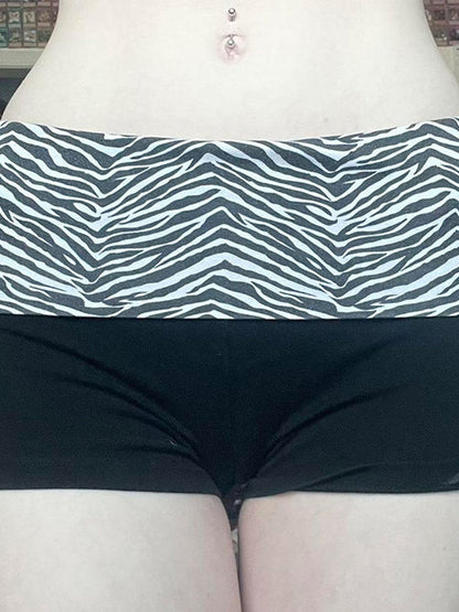 Vintage Stitching Shorts with Zebra Print