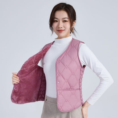 Quilted Puffer Vest with Button Closure for Women - Melissa