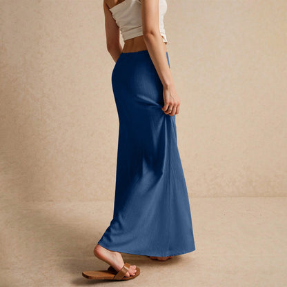 Drawstring Waist Linen Maxi Skirt for Women - Simona