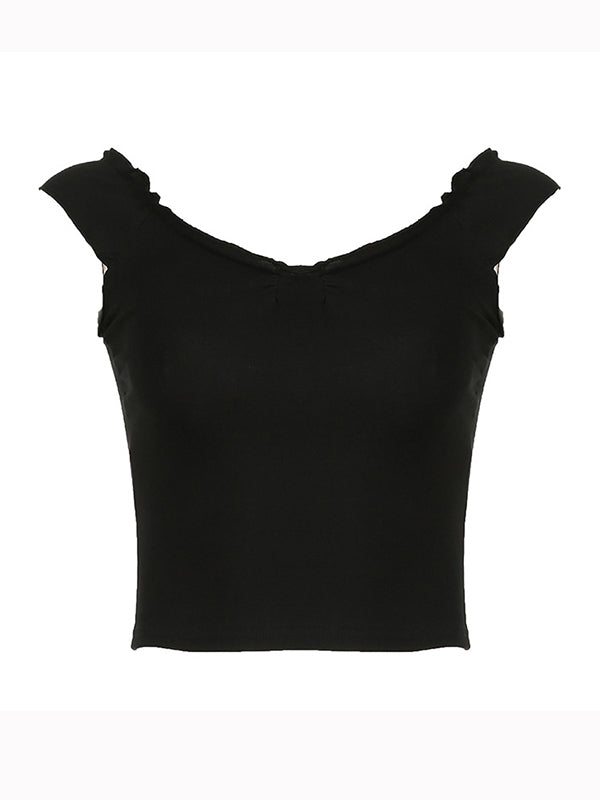 Black Vintage Short Duffle Sleeve Top