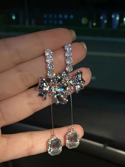 Y2K Zircon Pendant Drop Earring with Bow