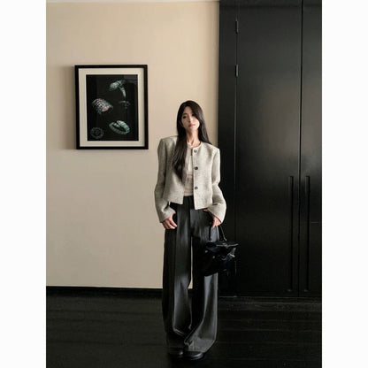 Grey Button Front Cropped Blazer Jacket for Women - Silvia