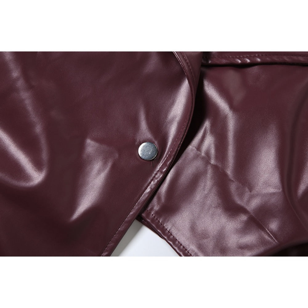 Burgundy Faux Leather Cropped Jacket for Women - Romina