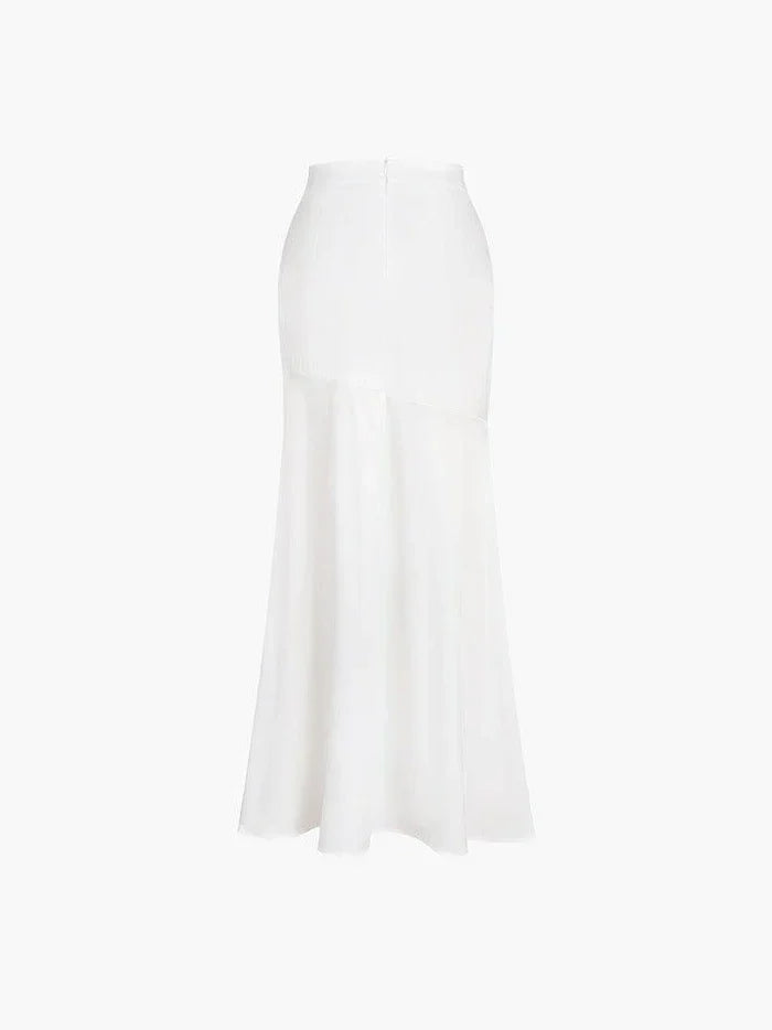 White French Satin Patchwork Split Maxi Skirt