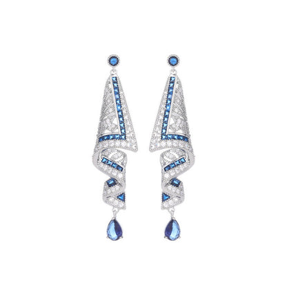 Silver Blue Crystal Drop Dangle Earrings for Women - Stefania