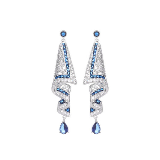 Silver Blue Crystal Drop Dangle Earrings for Women - Stefania