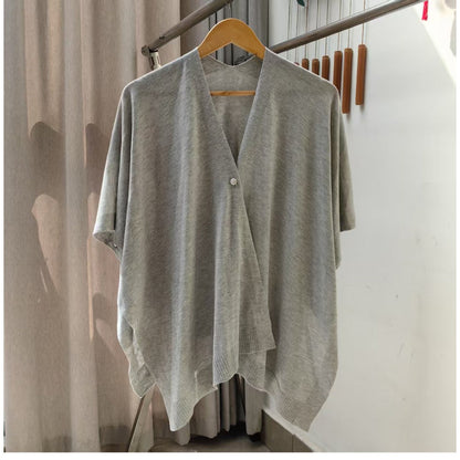 Solid Color Knit Shawl with Button for Women - Michela