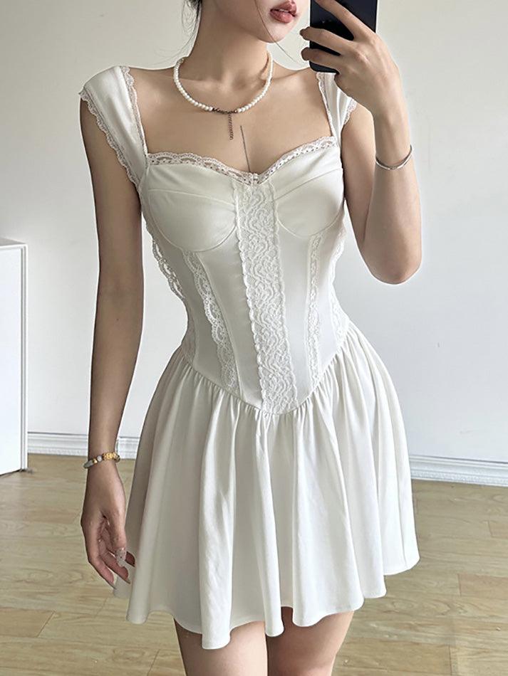 Vestido de corsé de Lace White French Lace Mini A Line