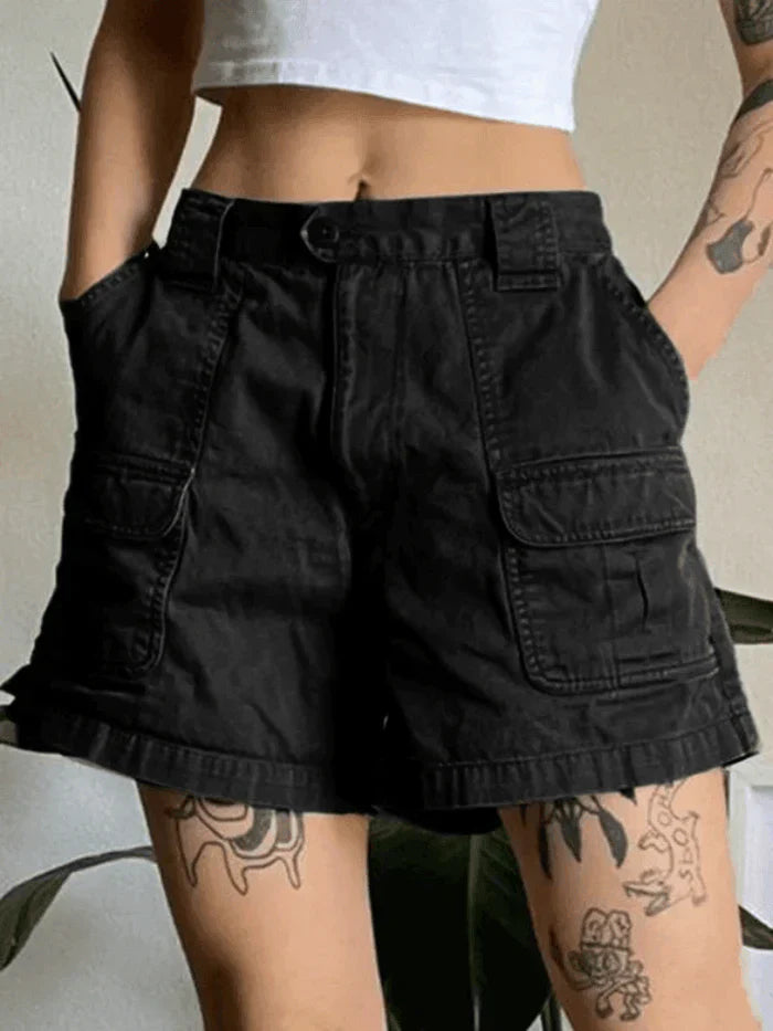 Black Classic Denim Straight Leg Cargo Shorts