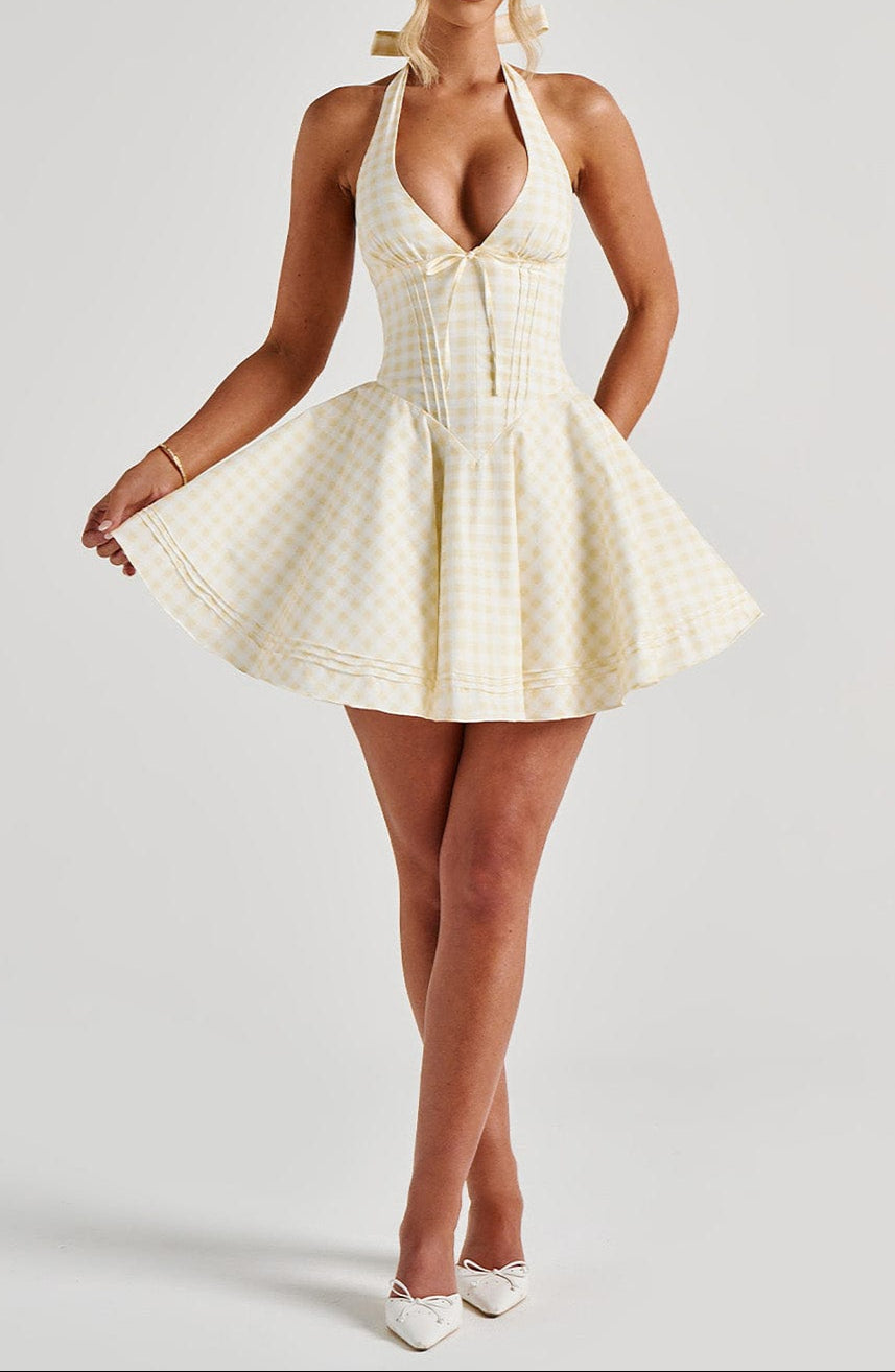 Filippina Mini Dress - Lemon Gingham