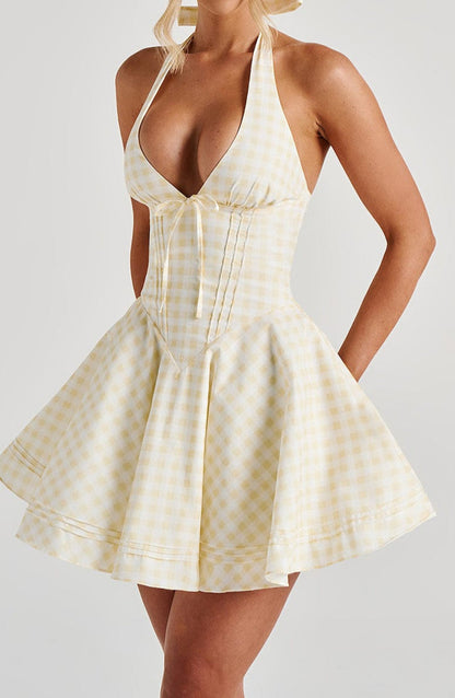Filippina Mini Dress - Lemon Gingham