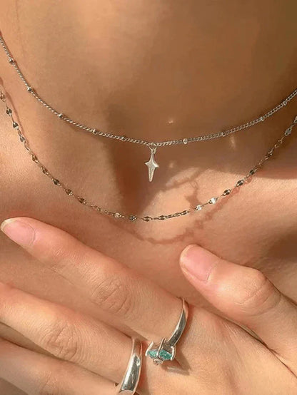 Collar de encanto de estrella de doble capas de plata Y2K