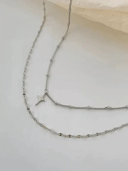 Collar de encanto de estrella de doble capas de plata Y2K