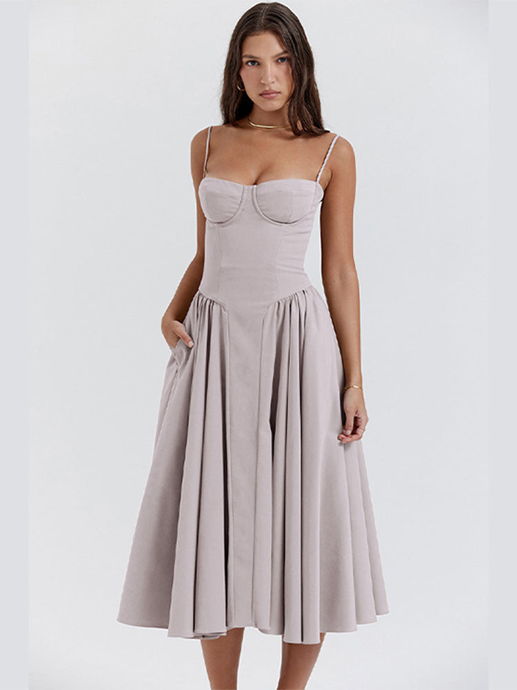 Midi Dress with Pleated Skirt for Women - Monica
