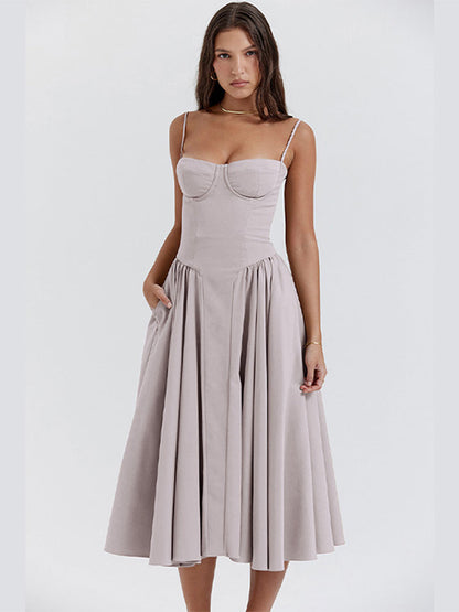 Midi Dress with Pleated Skirt for Women - Monica