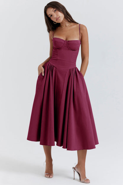 Midi Dress with Pleated Skirt for Women - Monica