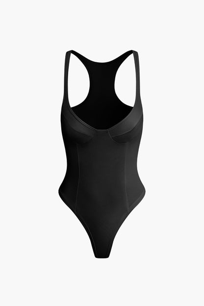 Color sólido Bodysuit de bustier profunda con cuello en V