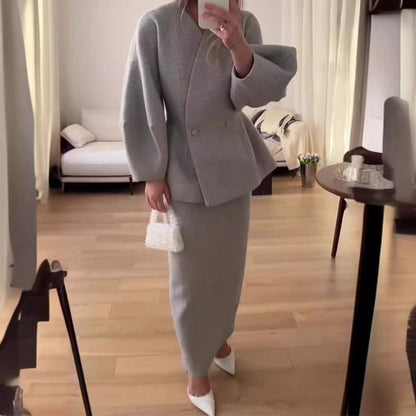 Blazer with Peplum Detail and Matching Skirt Set for Women - Debora