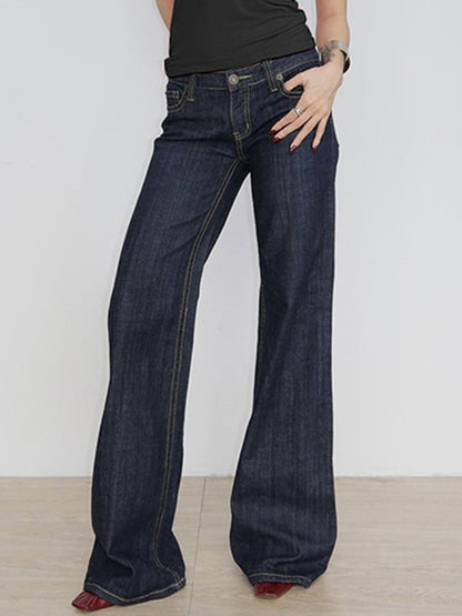 Dark Blue Basic Low Waist Flare Jeans