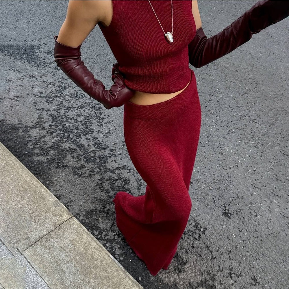 Ribbed Knit Set with High Neck for Women - Ester