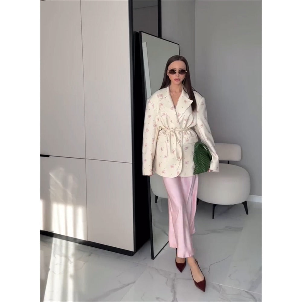 Floral Print Belted Blazer Jacket for Women - Giusy