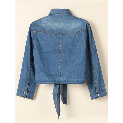 Blue Denim Button Up Tie Front Shirt for Women - Vera