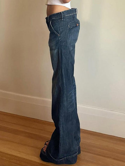 Vintage Blue Low Rise Washed Gradient Straight Leg Jeans