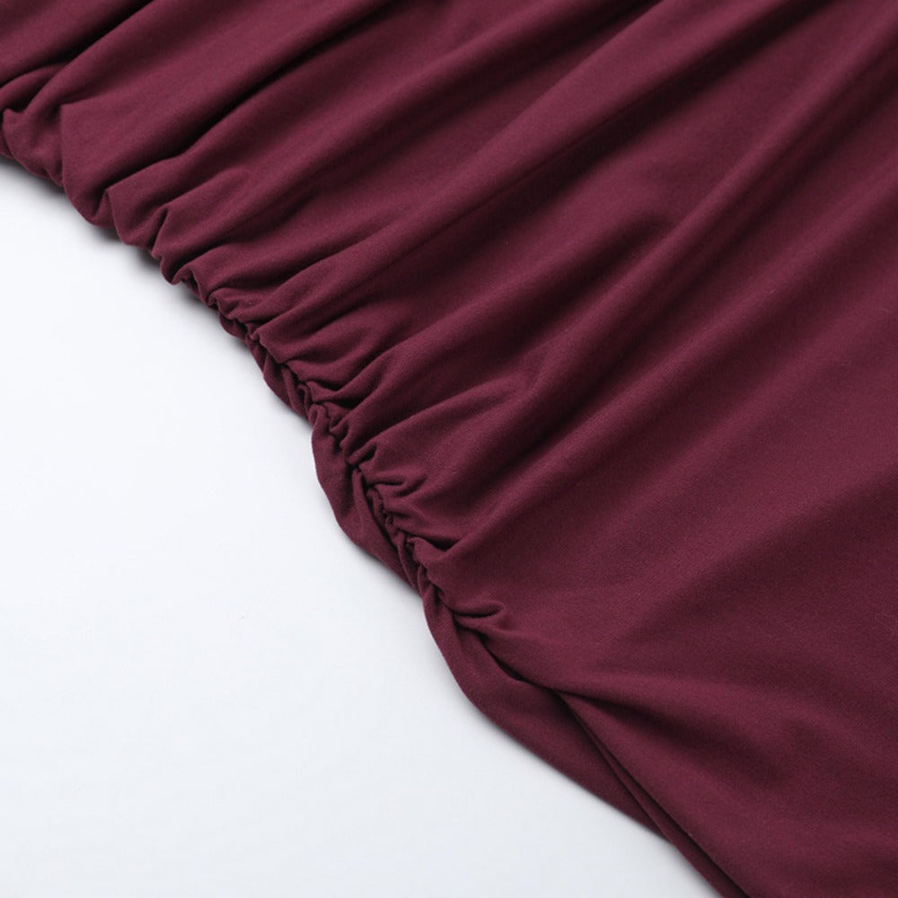 Burgundy Maxi Dress with Draped Neckline for Women - Rosella